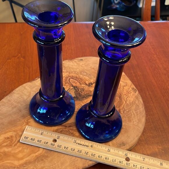 Pair of Cobalt Blue Glass Candlestick Holders - Picture 5 of 5